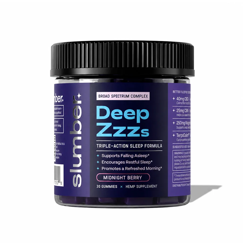 Slumber, Deep Zzzs CBD+CBN Gummies, Midnight Berry, Broad Spectrum THC-Free, 30ct, 750mg CBN + 1200mg CBD