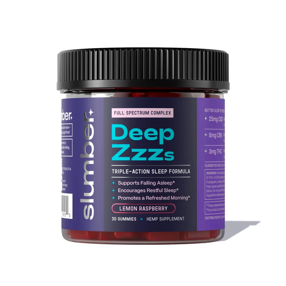 Slumber, Deep Zzzs CBD+CBN+THC Gummies, Lemon Raspberry, Full Spectrum, 30ct, 240mg CBN + 90mg THC + 750mg CBD