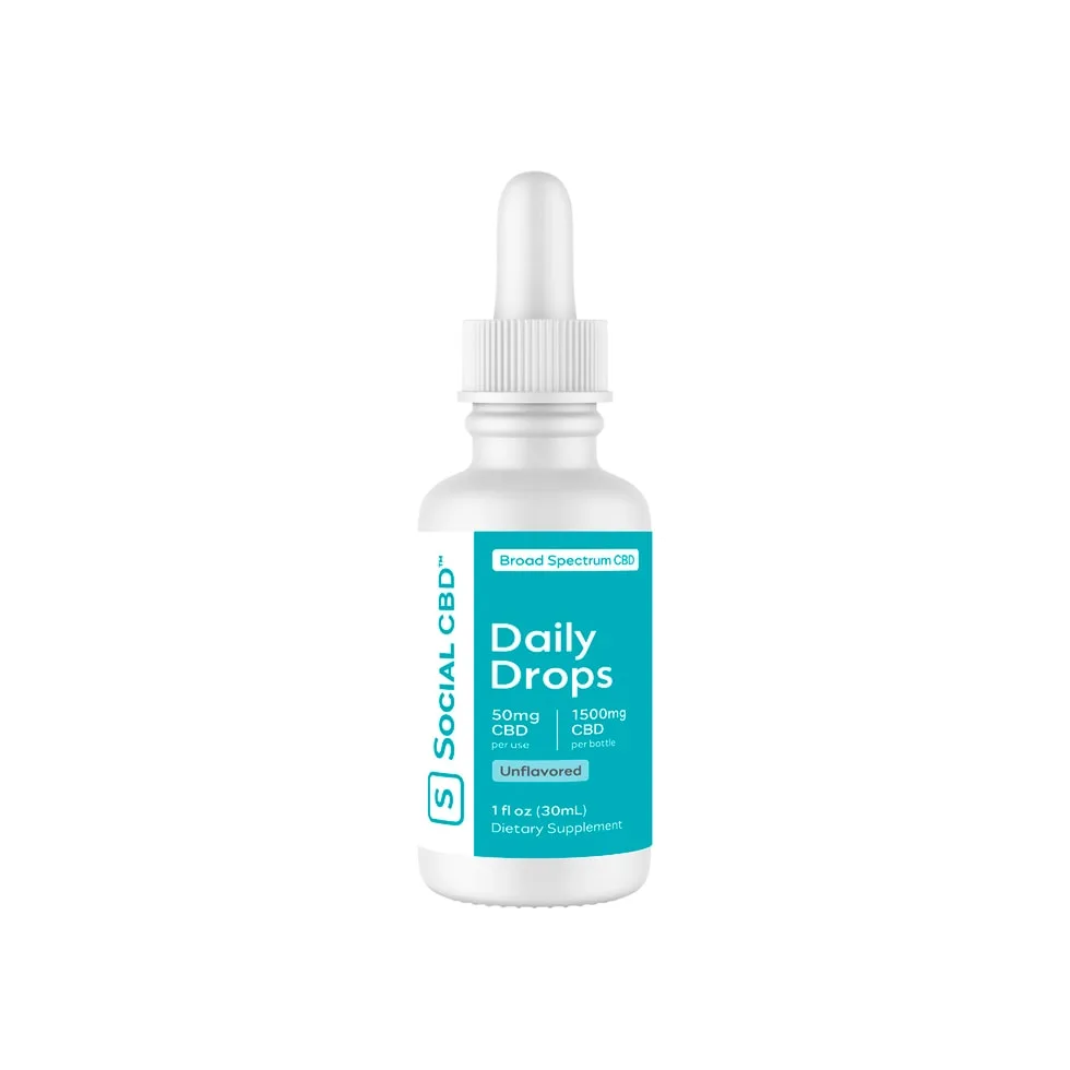 Social CBD, Daily CBD Oil Drops, Unflavored, Broad Spectrum THC-Free, 1fl oz, 1500mg CBD