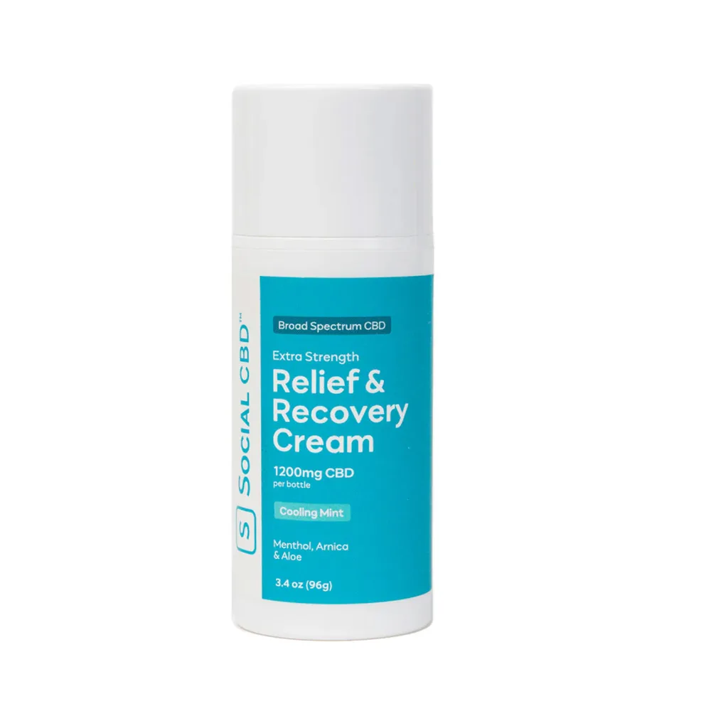 Social CBD, Extra Strength Relief & Recovery CBD Cream, Broad Spectrum THC-Free, 3.4oz, 1200mg CBD