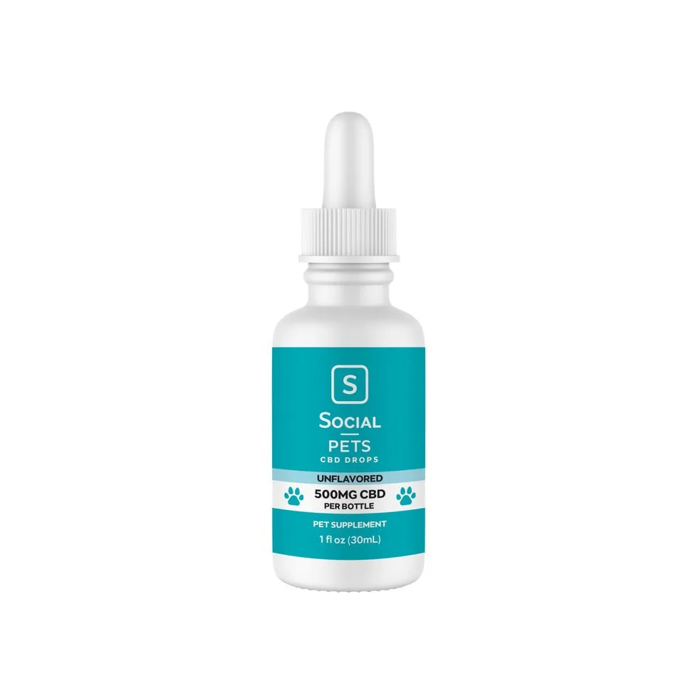 Social CBD, Pet Drops, Unflavored, Broad Spectrum, 1fl oz, 500mg CBD