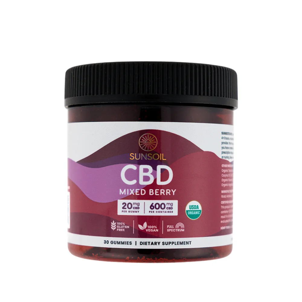 Sunsoil, CBD Gummies, Berry, Full Spectrum, 30ct, 600mg CBD