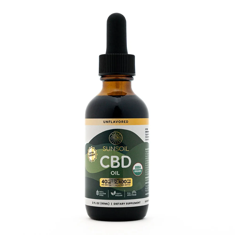 Sunsoil, Extra Strength CBD Oil, Unflavored, Full Spectrum, 2fl oz, 2400mg CBD
