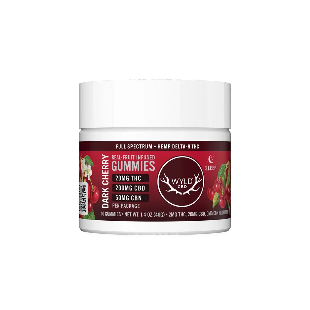 Wyld CBD, Dark Cherry Sleep CBD+THC Gummies, Full Spectrum, 10ct, 20mg THC + 50mg CBN + 200mg CBD