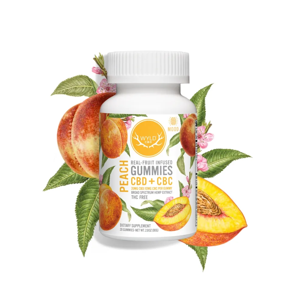 Wyld CBD, Peach Gummies, Broad Spectrum THC-Free, 20ct, 200mg CBC + 400mg CBD