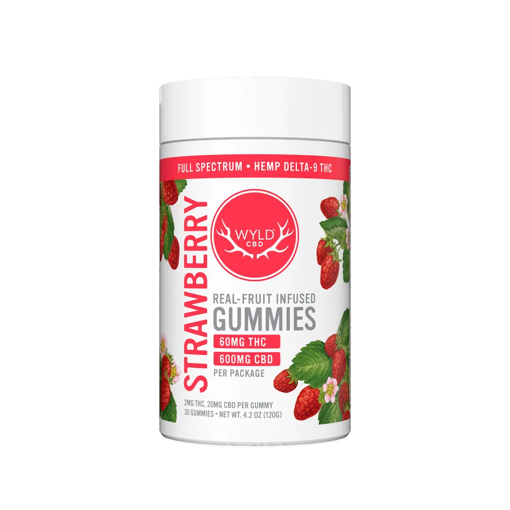 Wyld CBD, Strawberry Calm CBD+THC Gummies, Full Spectrum, 30ct, 60mg THC + 600mg CBD